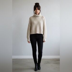 Cozy Zara Women's Cropped Cream Turtleneck Sweater - Size Small